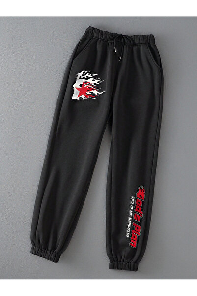 EVIus Φούτερ Jogger με θερμική επένδυση, ελαστική μέση και πόδια, με εκτύπωση με λεπτομέρειες του Star Plan της Θεού