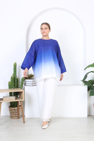 XL Modam Women's XL Modam Lycra Viscose Blue White Stone Lycra Tunic