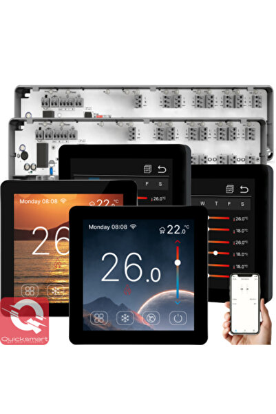 Quicksmart Kit de automatizare pentru încălzire prin pardoseală Q10, controler de încălzire prin pardoseală cu fir cu 8 zone, 4x Q50 cu fir