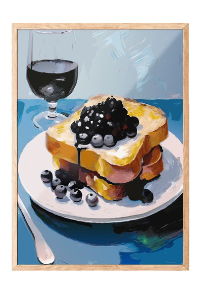Zestia Tablou cu ramă din lemn, Prezentare de deserturi și vinuri cu afine, P...
