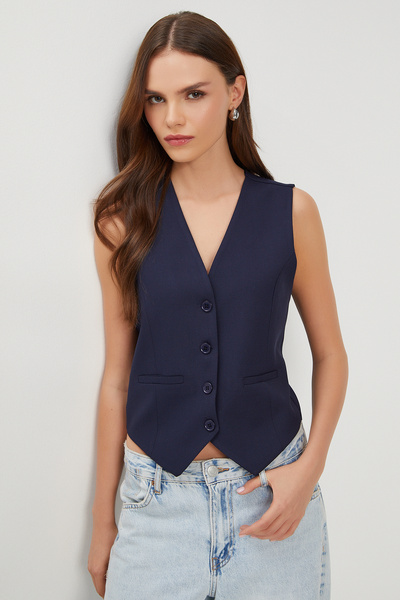 Lovelyİstanbul Buttoned Polyviscon Vest Lgp0019 Dark Blue