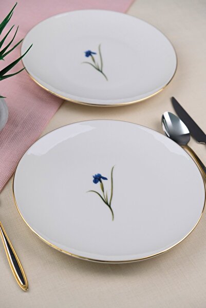 tabakevi Tabak Evi Porcelain Natura Iris Gold Gilded Cake Plate 20.50cm 2 Pcs