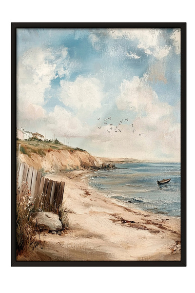 Zestia Black Framed Painting, Seascape Painting with Beach View, Living Room ...