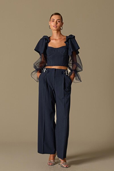 NOK İSTANBUL Glossbelt Reverie Tailored Pants Dark Blue