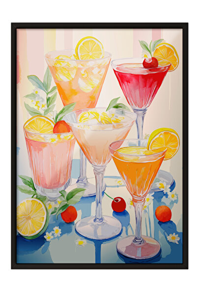 Zestia Πίνακας με μαύρο πλαίσιο, Σχέδιο με πολύχρωμα ποτήρια κοκτέιλ, Διακοσμ...