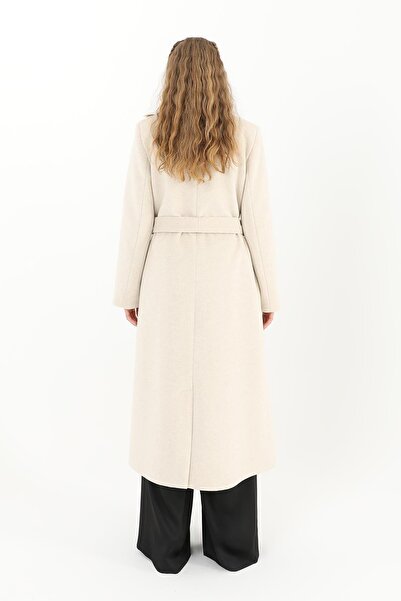 Puane Women's Double Breasted Collar Belted Coat - 15170Kbn - Beige