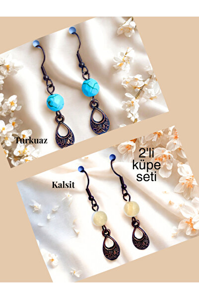 ayrestyle Turquoise & Calcite Natural Stone Bohemian Drop Dangle, Women's 2-Piece Earring Set, Turquoise - Yellow