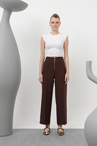 Puane Women's Zipper Detailed Pencil Trousers - 18228Pnt - Brown