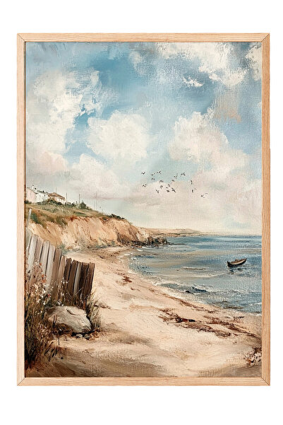 Zestia Εικόνα με ξύλινο πλαίσιο, Πίνακας με θέα στην παραλία και τον θάλασσα,...