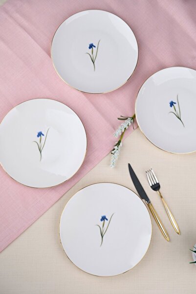 tabakevi Tabak Evi Porcelain Natura Iris Gold Gilded Cake Plate 20.50cm Set of 4