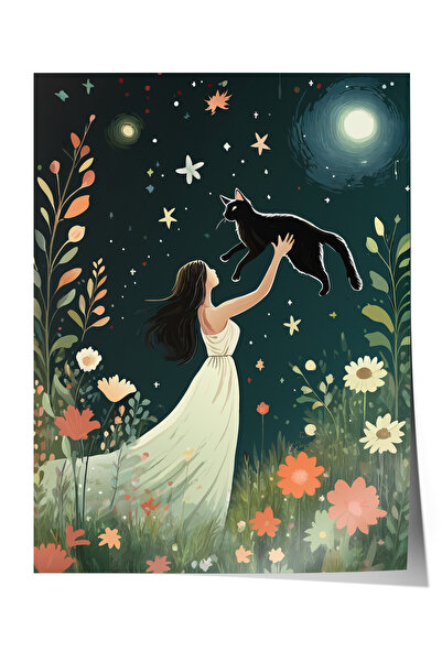 Zestia Poster fără ramă, Noapte și pisică neagră, Poster decorativ pentru cam...