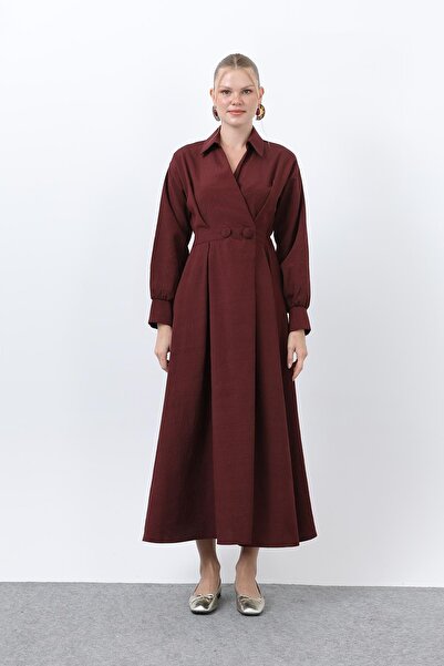 Loreen Γυναικείο φόρεμα με λεπτομέρεια με κουμπιά-20674ELB - Βουργουνδία