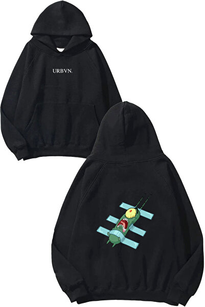 urbvn Plankton Design majica sa kapuljačom, crna, prevelika, sa printom