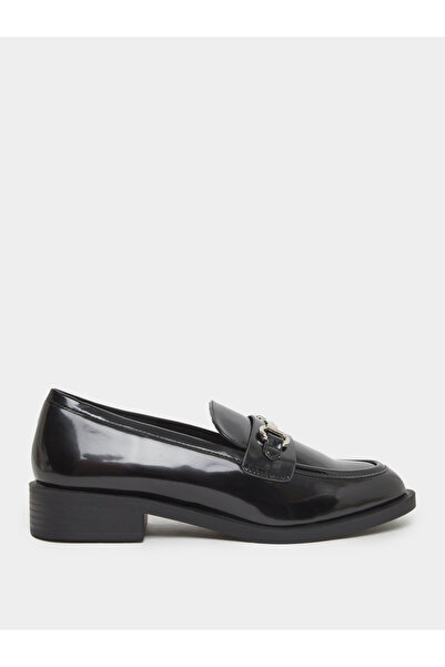 Raid By Styli Black Patent Loafers with Buckle Detail