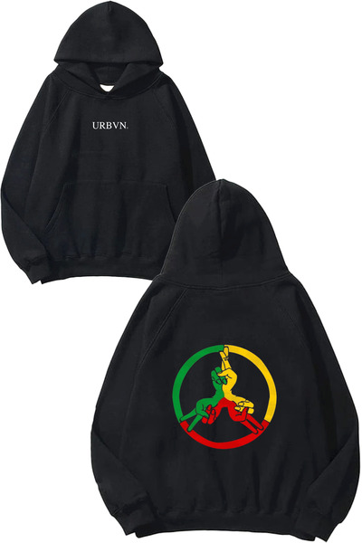 urbvn سويت شيرت بقلنسوة أسود كبير الحجم مطبوع من باريس تاسارينج