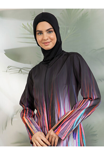 Mayo Bella By Styli Multi Gradient Print Front Zip Burkini