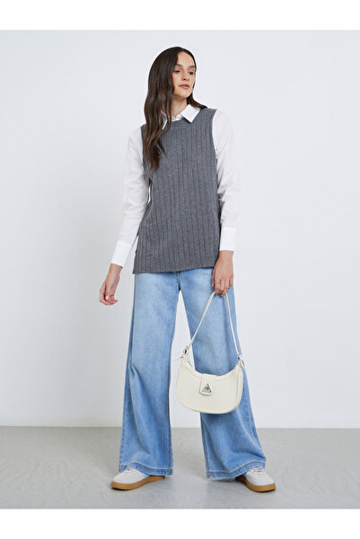 Styli Women Charcoal Ribbed Overlay Shirt