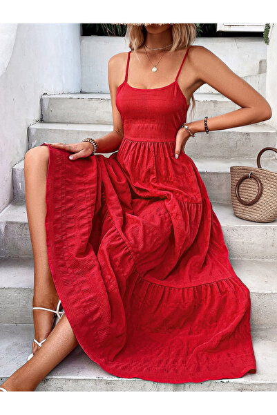 Styli Women Red Tiered Maxi Dress