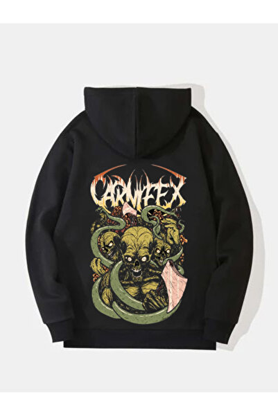 MAGORS Sweatshirt rock cu glugă, cu mânecă lungă, din bumbac imprimat CARNIFEX, cu 3 fire