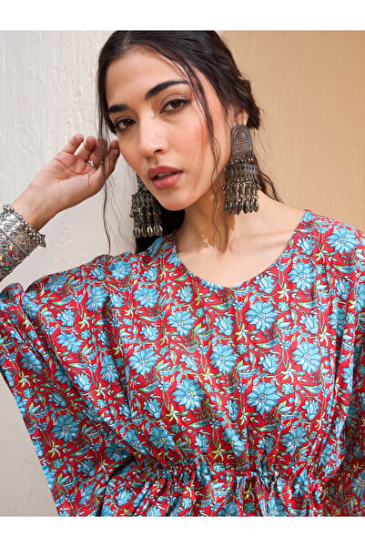 Sassafras By Styli Red Floral Kaftan Kurti