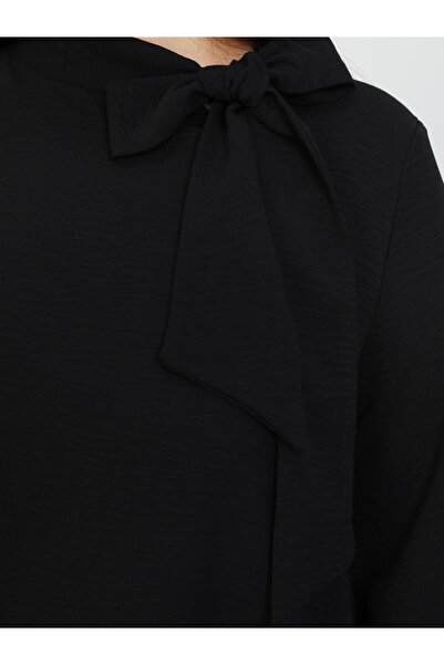 Alia By Styli Plus Black Maxi Dress with Tie-Up Neck