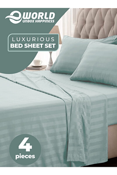 Eworld 4 Piece King Size White Striped Bedding Set – Microfiber Duvet Cover, Fitted Sheet & 2 Pillowcases