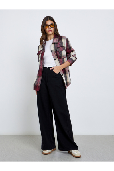 Take Two By Styli Women Red Checked Buttoned Jacket