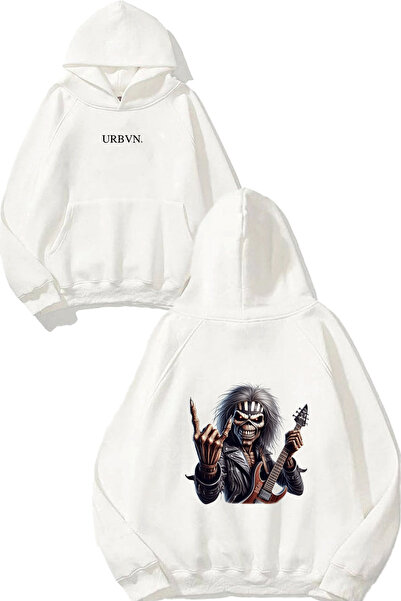 urbvn سويت شيرت أبيض كبير الحجم مطبوع بتصميم هارد روك