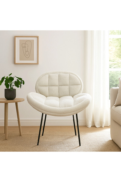 genernic Single Chair - White Bouclé Fabric