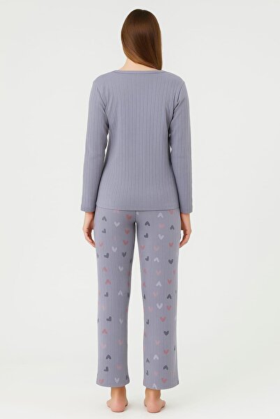 Pemilo Women's 05020 Long Sleeve 100% Cotton Interlock Pajama Set Smoked