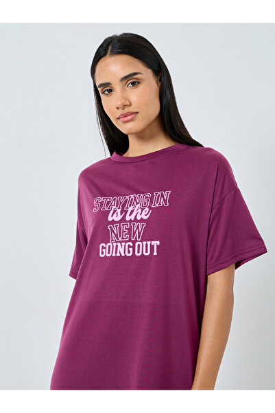 Styli Slogan Print Dropped Shoulder Sleep T-Shirt Dress