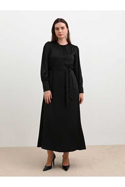 Alia By Styli Plus Black Maxi Dress with Self Tie-Belt