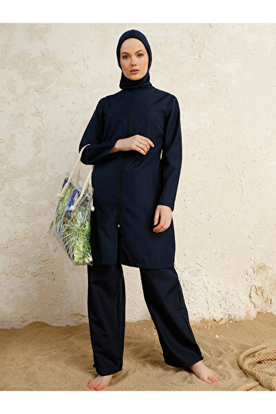 Mayo Bella By Styli Navy Blue Full Coverage Front Zip Burkini Set