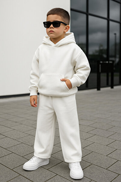 Gül Erkek Çocuk 3 İplik Kumaş Eşofman Takımı - Kapüşonlu Sweatshirt ve Pantolon