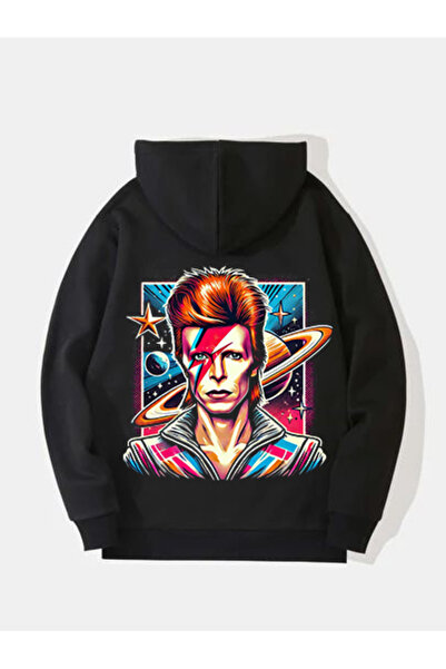 MAGORS سترة روك قطنية مطبوعة بأكمام طويلة من ديفيد باوي مكونة من 3 خيوط