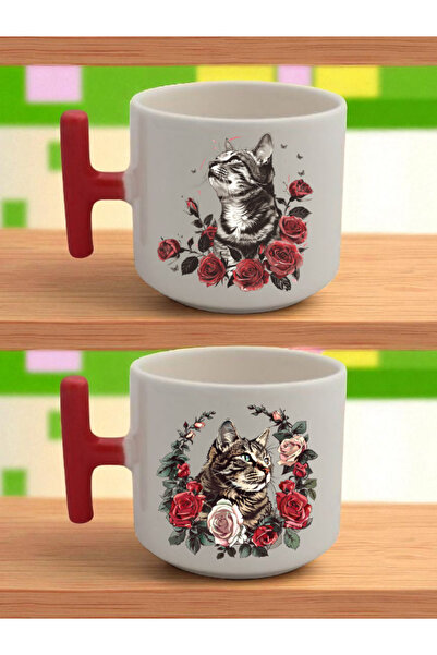 lili hediyelik Flower Cats Printed Latte Cup - Valentine's Day Gift, Birthday...