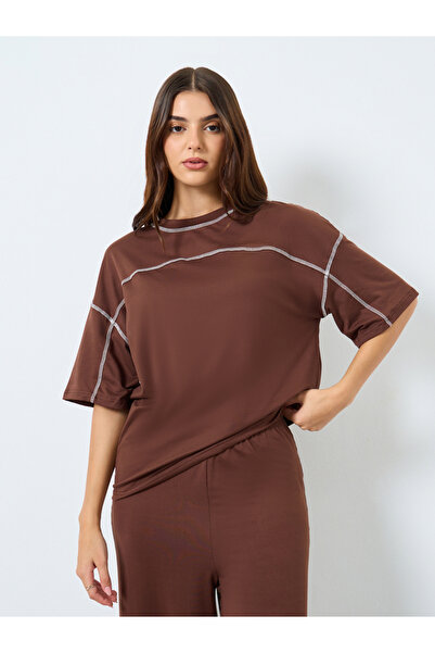 Styli Coffee Brown Oversized T-Shirt and Wide Leg Joggers Co-Ords