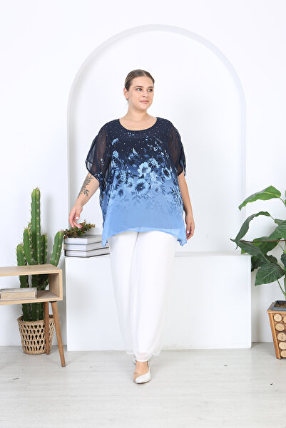 XL Modam Women's XL Modam Lycra Viscose Dark Blue Inside Viscose Outside Chiffon Tank Top Tunic Double Tunic