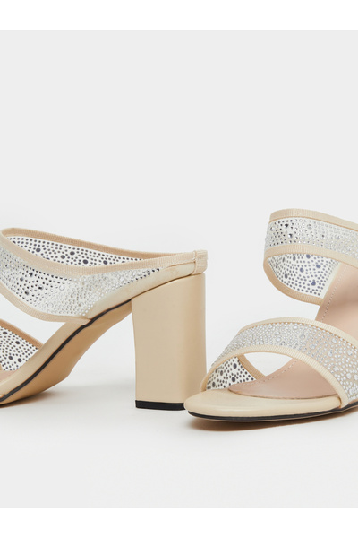 Take Two By Styli Rhinestone Embellished Two Strap Block Heel Sandals