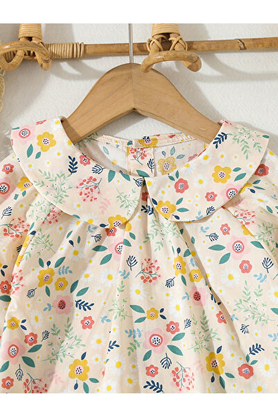 Take Two By Styli Girls Beige Floral Peter Pan Collar Top