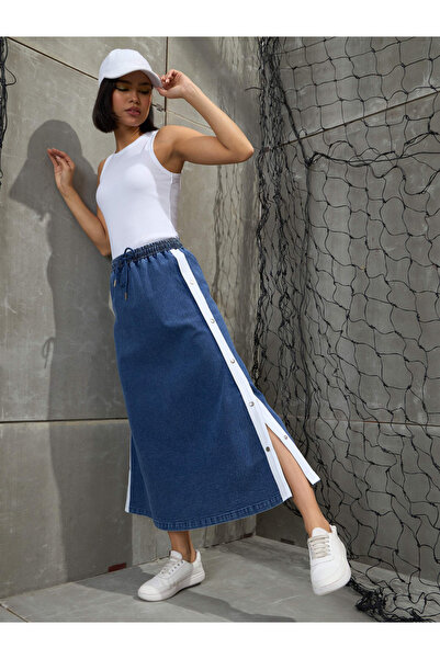 Sassafras By Styli Blue Contrast Tape Denim Maxi Skirt