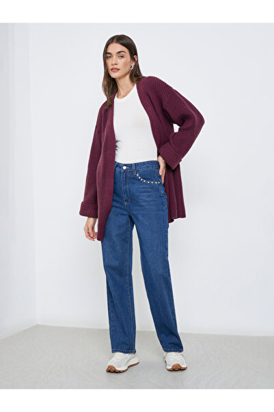 Styli Burgundy Belted Knitted Cardigan