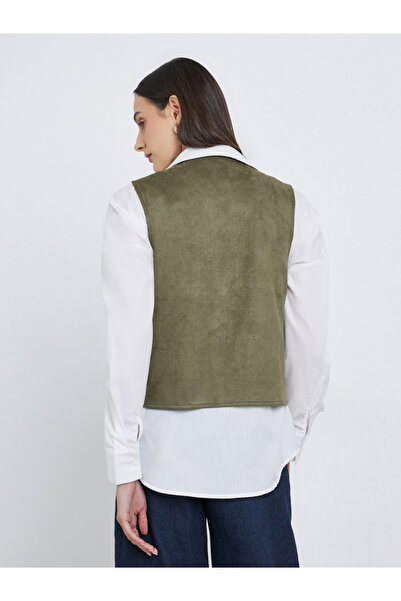 Styli Green Embroidered Velvet Look Waistcoat