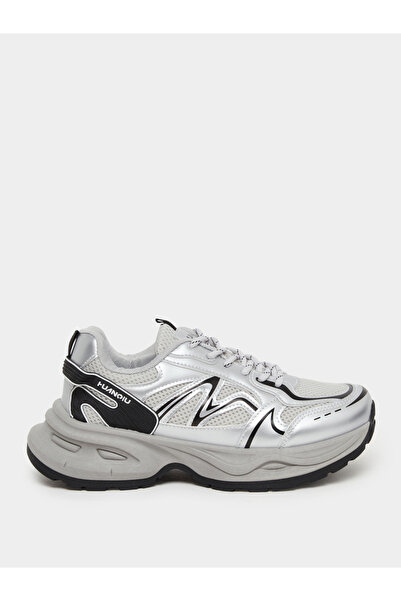 Styli Women Grey Metallic Chunky Sneakers