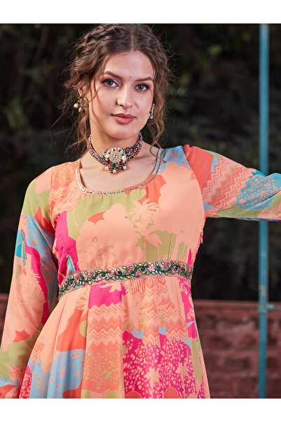 Sassafras By Styli Orange Tie-Dye Back Criss Cross Dori Anarkali Kurta