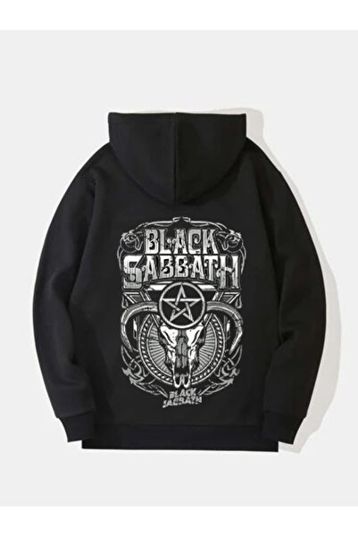 MAGORS Hanorac rock cu glugă, cu mânecă lungă, din bumbac, cu imprimeu BLACK ...