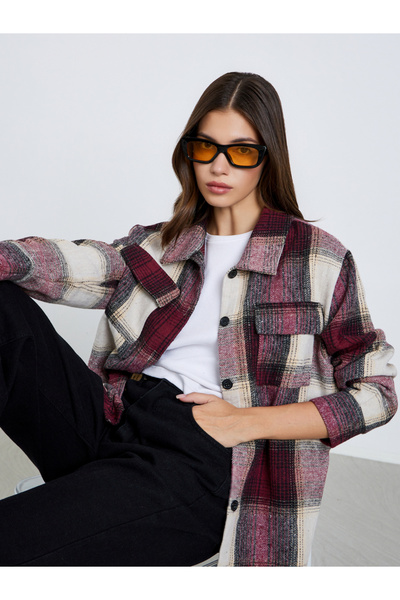 Take Two By Styli Women Red Checked Buttoned Jacket