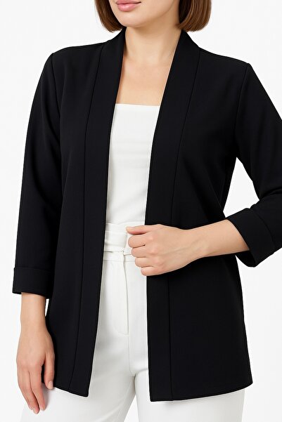 Hayalet سترة سوداء بدون بطانة موسمي قماش قابل للتمدد بأكمام ثلاثية الأرباع وي...