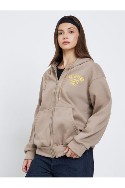 Take Two By Styli Women Brown Graphic Print Hooded Jacket