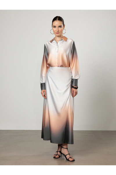 Refka By Styli Ambre Print Buttoned Satin Tunic